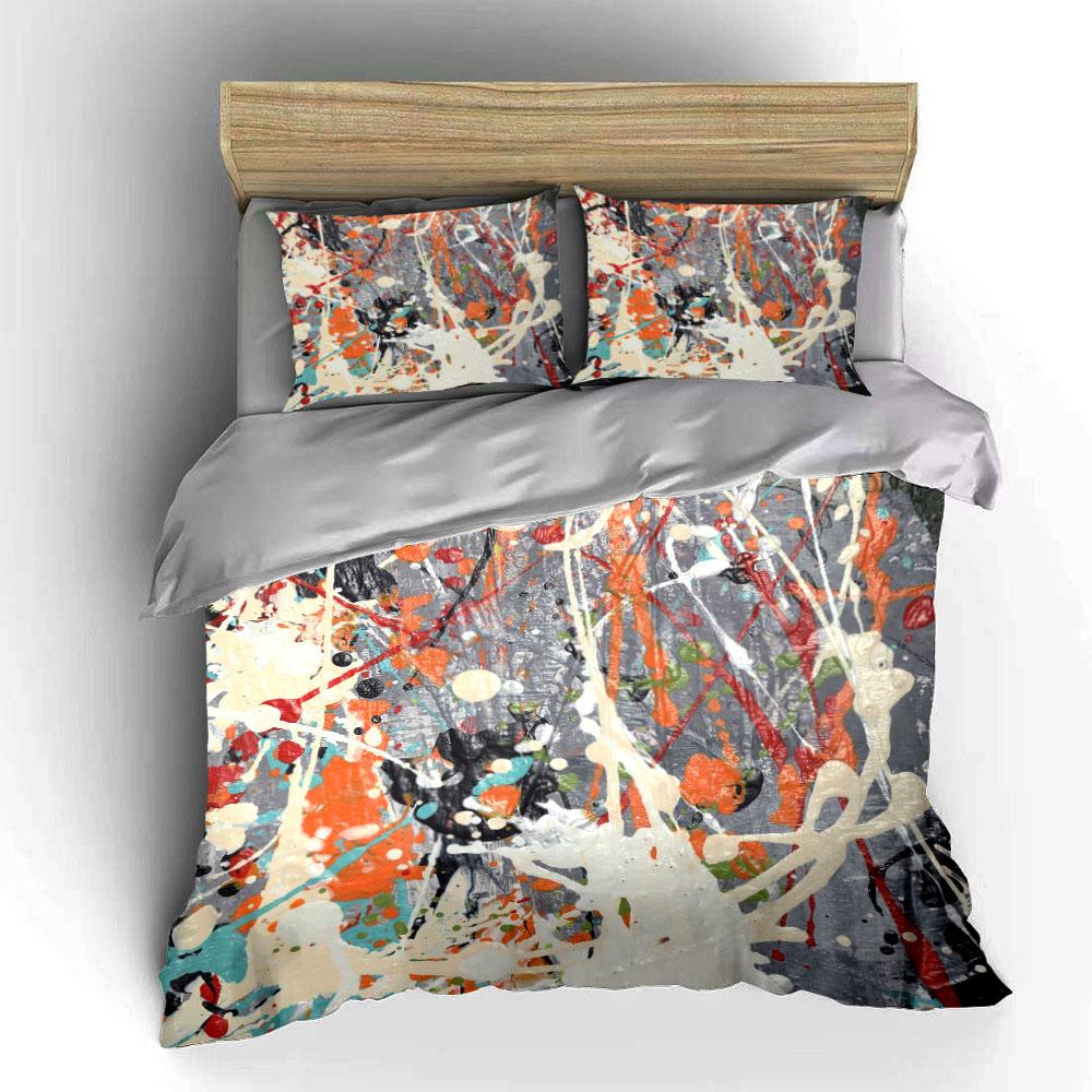 3Pcs Pollock Style Splatter Paint Bedding Set, Multicolor Abstract Print Duvet Cover + 2 Pillowcases, Modern Art Decor