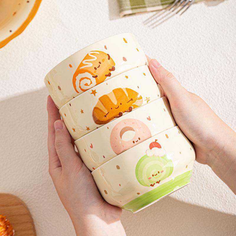Cute Cartoon Hand Drawn Ceramic Bowls Household Daily Restaurant Homehold Tableware Noodles Rice Breakfast Milk Oats Fruit Bowl