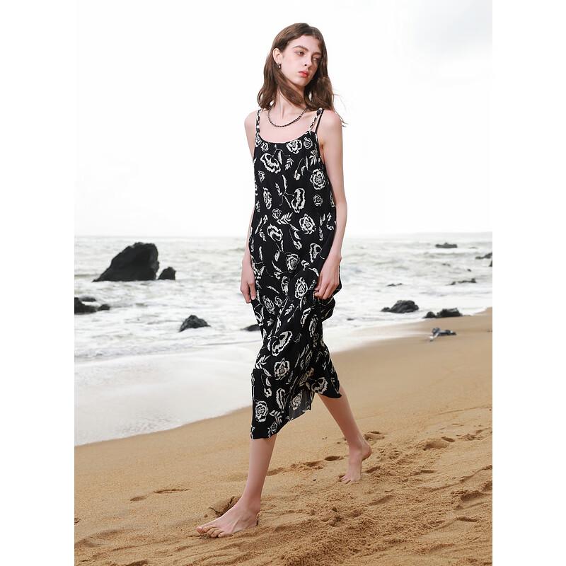 

Платье макси Sancai 2025 летнее с цветочным принтом и бретелями с бисером M