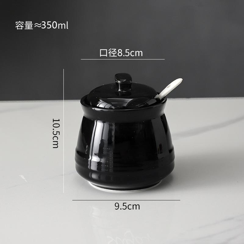 

Ceramic Candy Jar Black and White Seasoning Jar Home Storage Box Spoon Salt Bottle Storage Container Household Kitchen Supplies