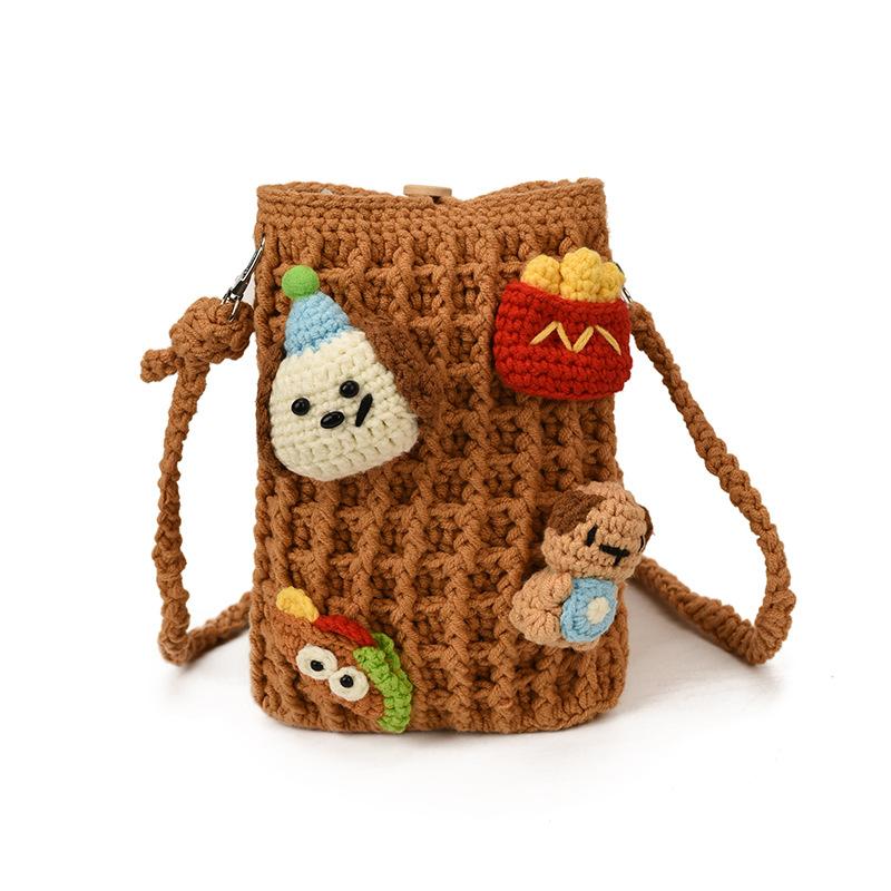 Delicate cartoon hand-woven contrasting color children's parent-child mobile phone bag new mini foreign style women's shoulder messenger bag