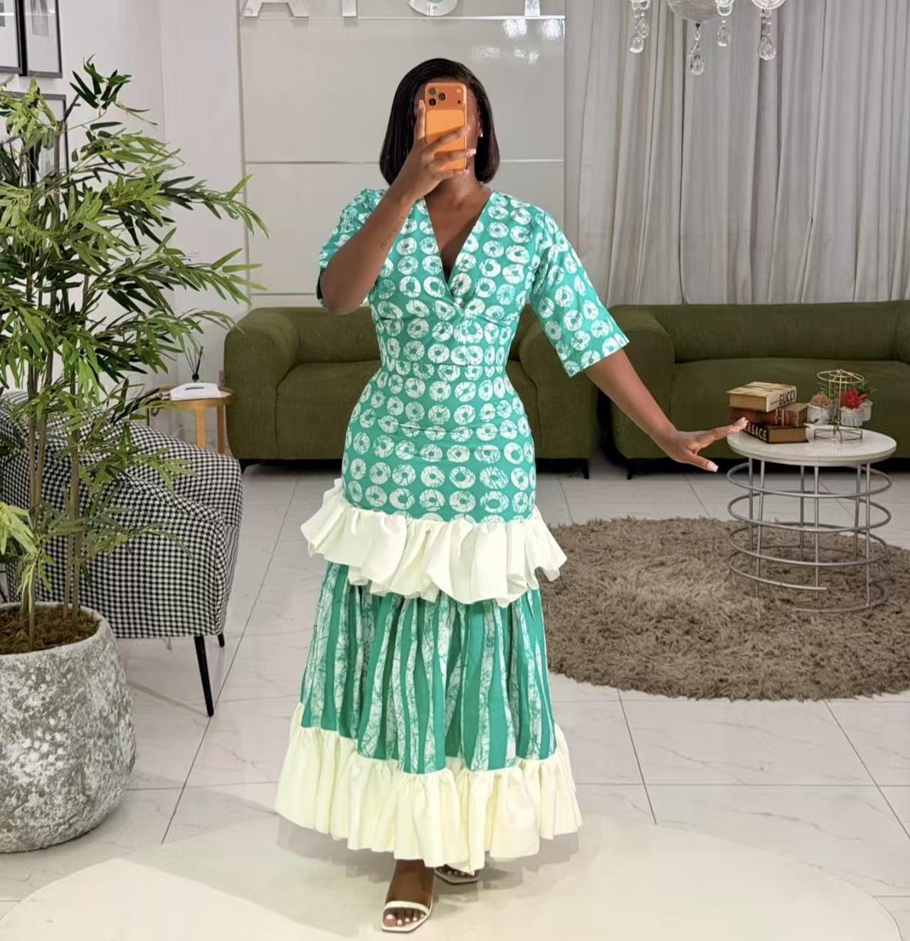 2026 summer new European and American cross-border women s clothing fashionable and elegant splicing ruffle edge long dress S