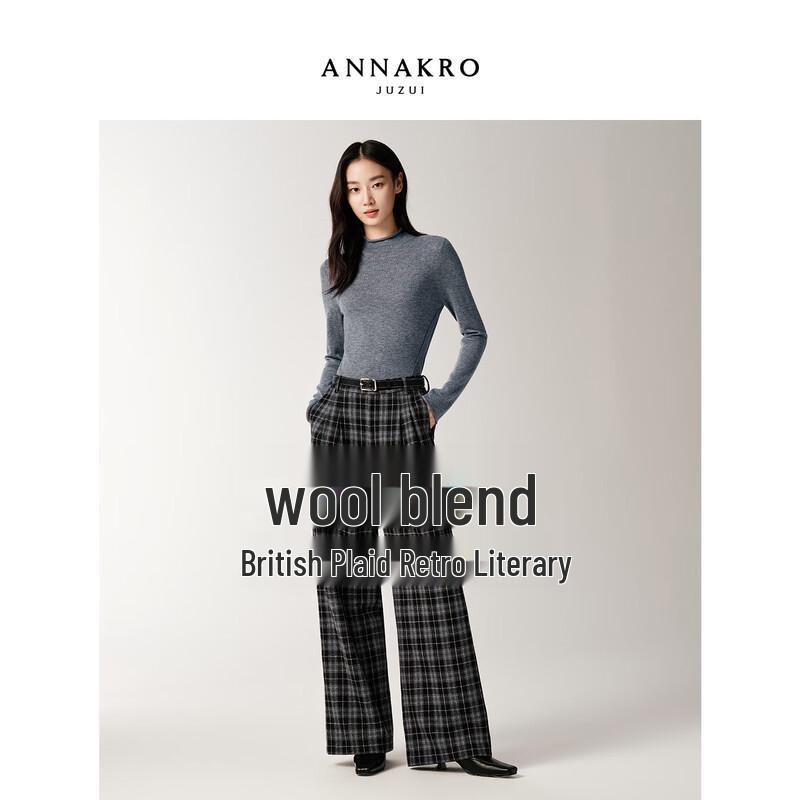 

Anneloo Women s Retro Plaid Wool Wide-Leg Pants L