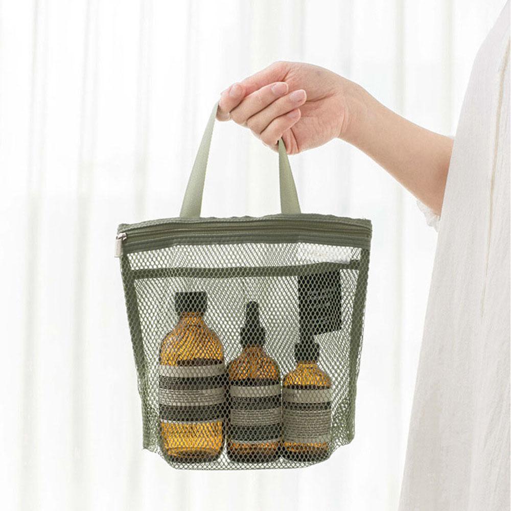 Mesh Makeup Organizer Portable Convenient Shower Bag Solid Color Tote Bag Simple Robust Hanging Pouch Bath Mesh Pockets