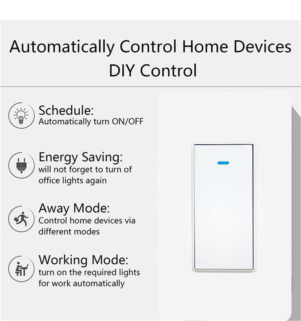 Alexa US Standard WiFi IP66 Rated PC 10A Touch Control Wall Light Button Switch Full House Coverage for Smart Home Device