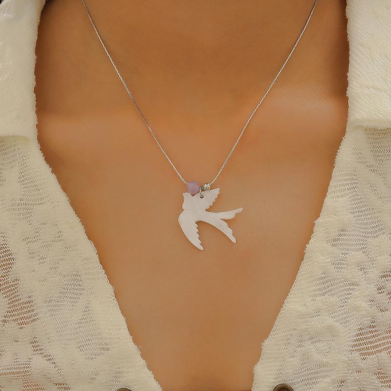 Squisita Collana Colomba della Pace in Ceramica Bianca per Donna Ciondolo Colomba Vintage Catena Maglione Accessori Gioielli da Festa Regalo