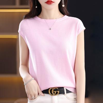 Pull Tricoté T-shirt à Manches Courtes Col Rond Été Haut Court Nouveau Veste Ample Amincissante