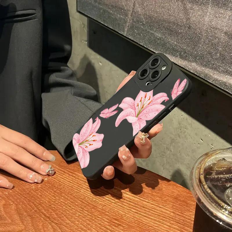 Floral Lily Butterfly Pattern Phone Case For iPhone 16 15 Pro Max 14 Pro 13 12 11 16E 7 8 Pus XR XS X SE Shockproof Soft Cover