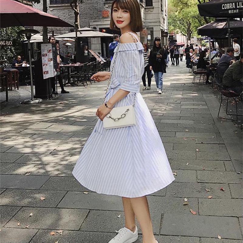 Buy Pofulove Striped shirt dress summer 