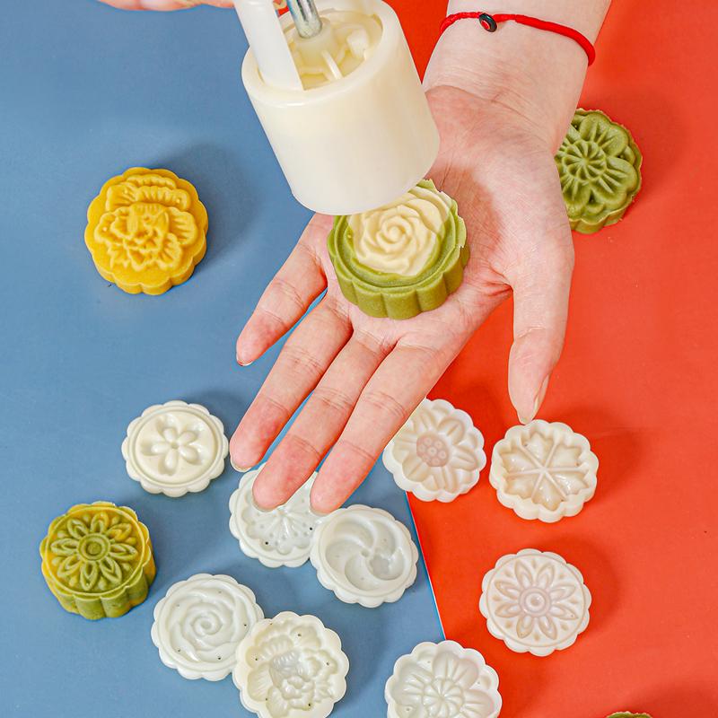 FAIS DU Mini Jelly Mooncake Mold Round Gift Cookie Stamps Hand Pressing Household Flower Fondant Mold Pastry Baking Accessories