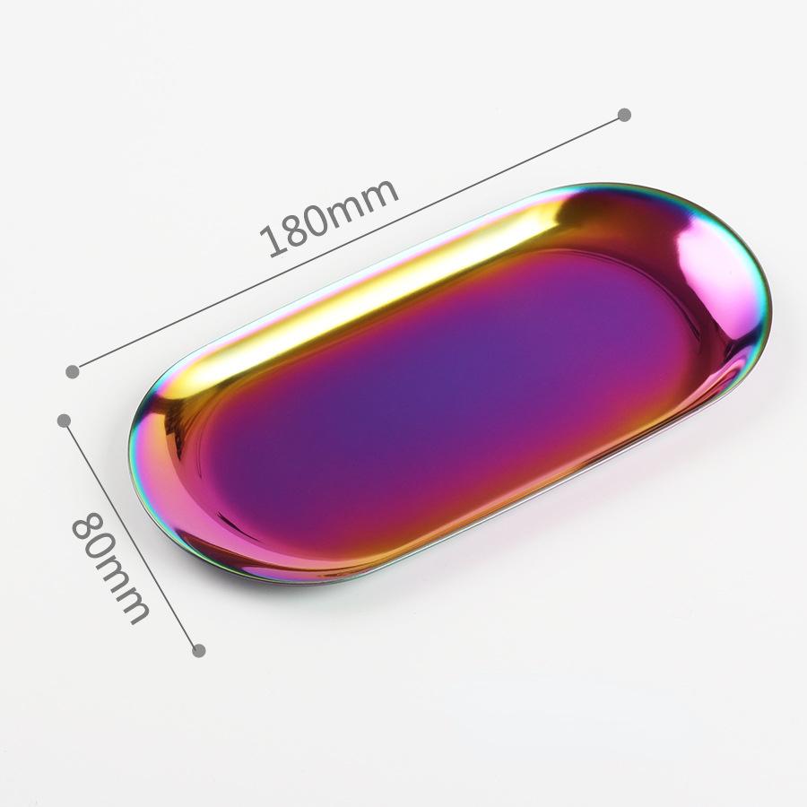 

1 шт., овальная тарелка из серебра, современные ювелирные изделия, поднос для десерта, нержавеющая сталь, фруктовая тарелка, металлический настольный поднос для хранения Small разноцветный