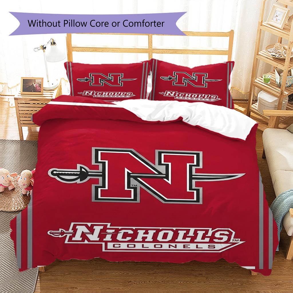 Nicholls State Colonels Pattern Bedding Set Quilt Cover Pillowcase Home Decor Gift (1 * Duvet Cover + 2 * Pillowcase, Without Core)