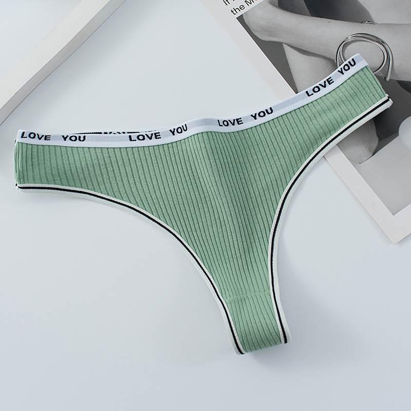 Nahtloser gerippter Baumwoll-Tanga für Damen mit Buchstaben-Bund – Bequeme, atmungsaktive T-Back-Slips