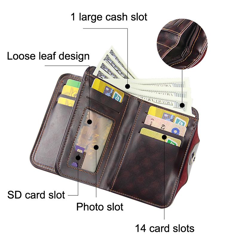 Vintage Men Wallet Card Holder Large Capacity Pu Leather Short Male Purse Id Credit Card Bag Men'S Tri-Fold Wallet Birthday Gift