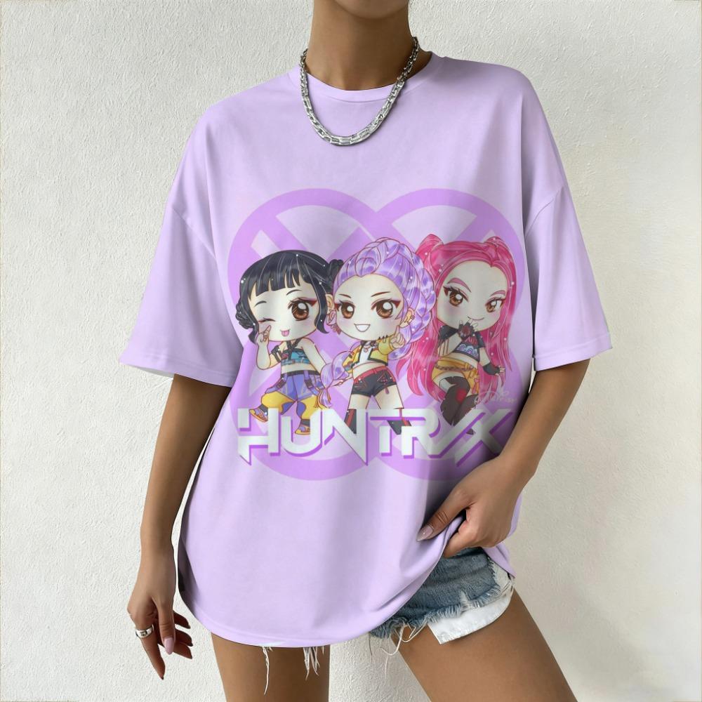 Fashion Men and Women's T-shirt Cartoon KPop Demon Hunters Print T-shirt Loose Short Sleeve Tops Summer Casual Kids Clothing