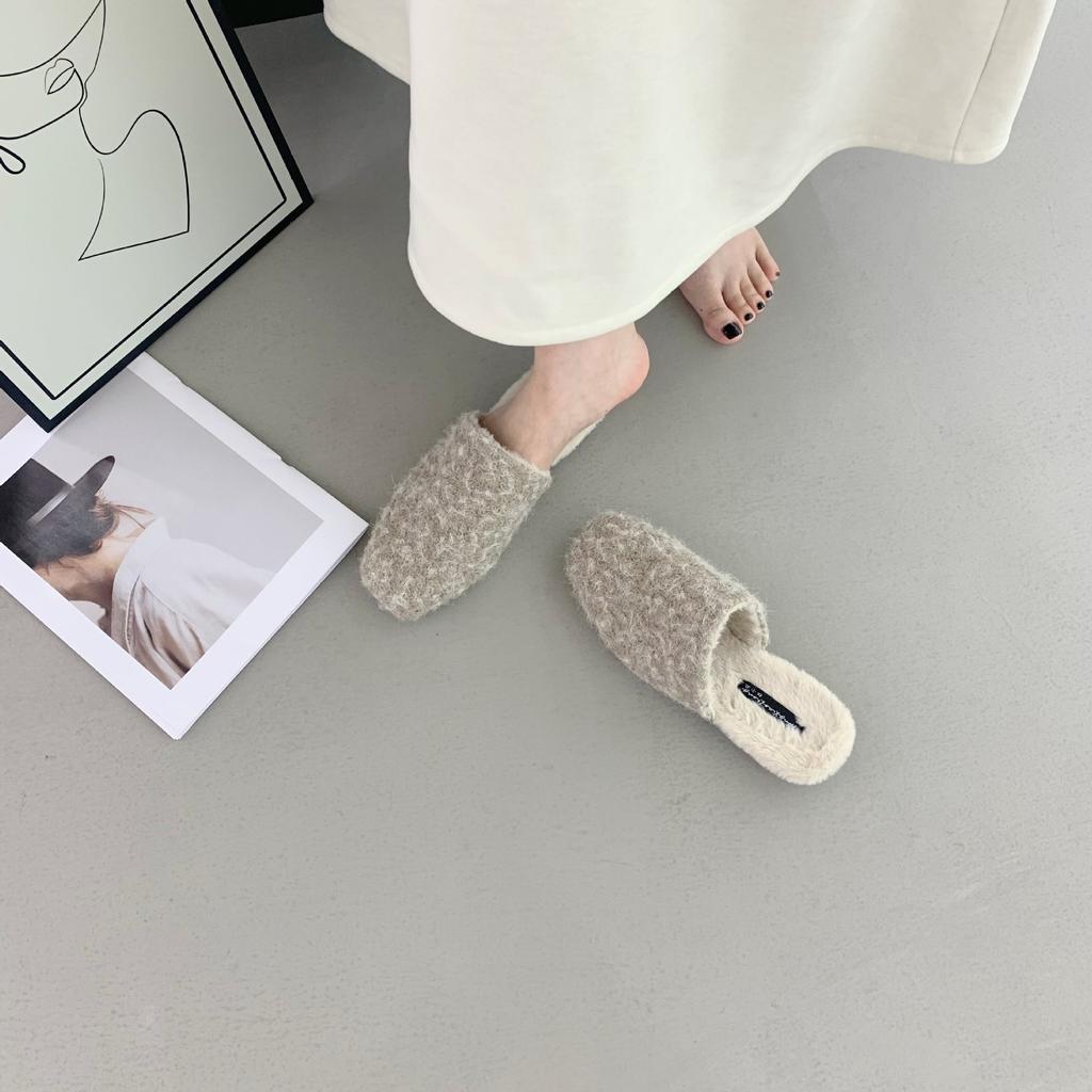 2025 Autumn and Winter Round Head Soft Bottom Foot Cover Casual Versatile Soft Bottom Commuting Wear Half Drag Women Hairy Women