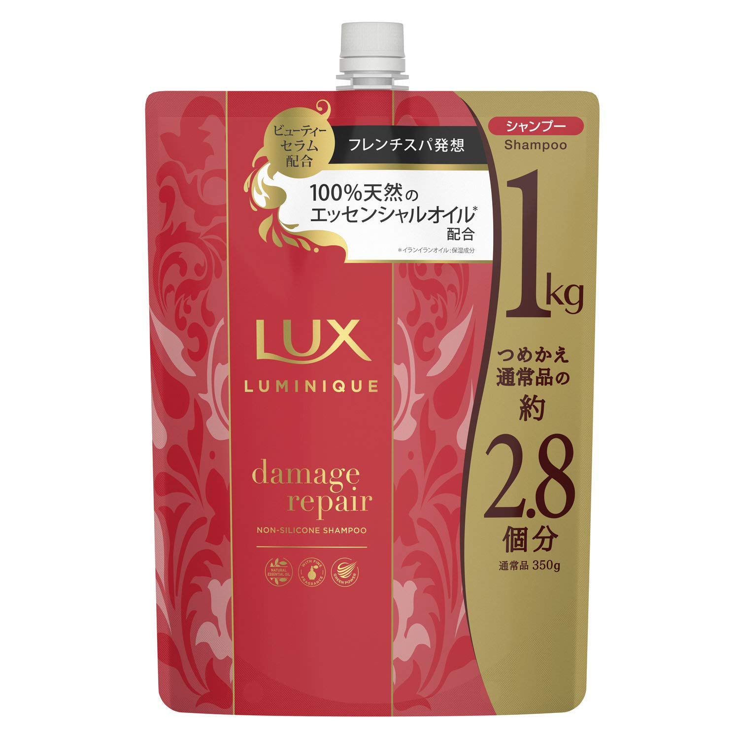 

Шампунь LUX Luminique, большой объем, сменная упаковка 1 кг, восстановление повреждений, не содержит силикона, двойной аромат розы и персика [эксклюзивно для Интернета]