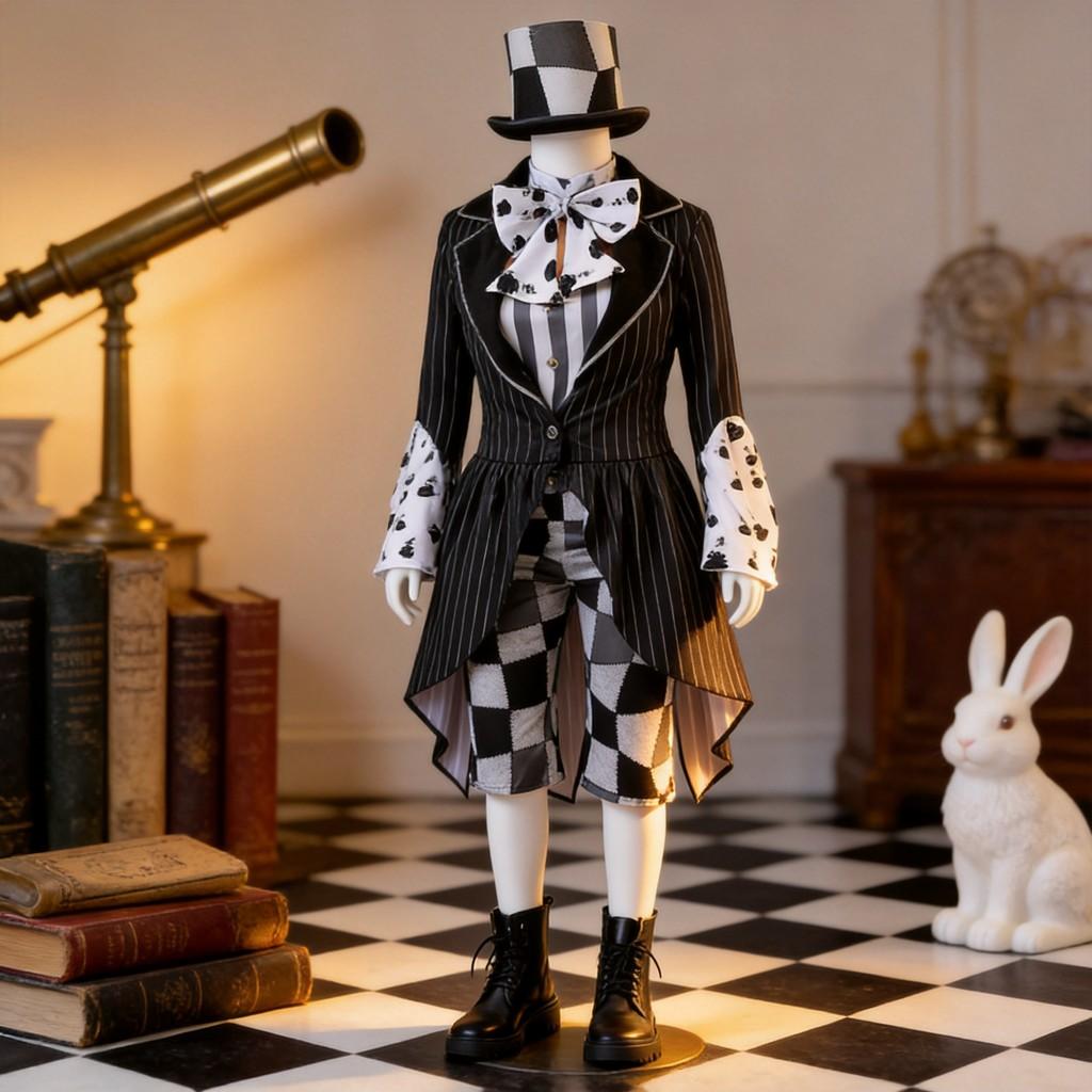 Alice In Wonderland Halloween Costume For Women With Satin Hat And Magic Accessories