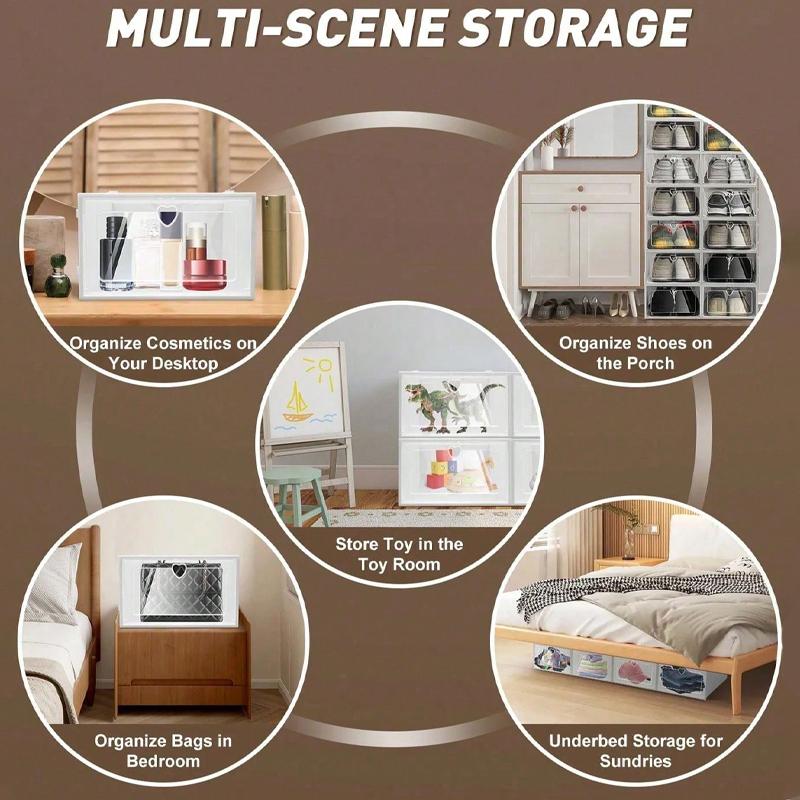 6/12 White Shoe Boxes and Shoe Cabinets, Foldable Dustproof Storage Boxes, Stackable Flip Boxes, Shoe Box Storage Supplies