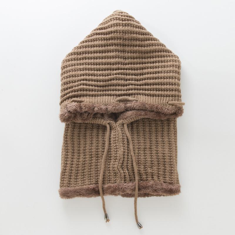 Women's Pullover Stripe One Piece Plush Thickened Riding Ear Protector Knitted Warm Hat