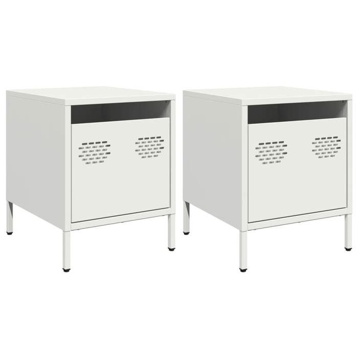 VidaXL Bedside Tables 2 Pcs White 35x39x43.5 Cm Steel, Cabinet, Side Cabinet, Phone Stand, Bedside Table 851255