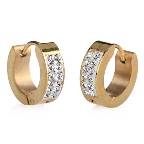 Beauty Unisex Punk Rhinestones Inlaid Titanium Steel Ear Studs Hoop Huggie Earrings