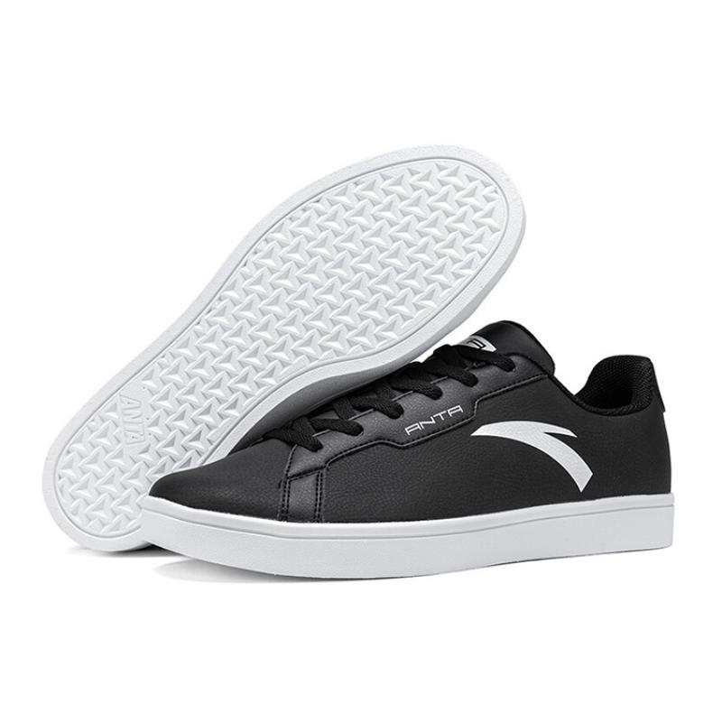 Anta Synthetic Leather Comfortable Slip Resistant Abrasion Resistant Low Top Skateboard Shoes Men's Black Sneakers 912028003-1