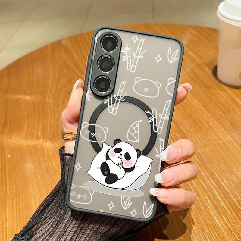 Cute Panda Pattern Magnetic Phone Case For Samsung Galaxy A37 A17 A56 A36 A55 A35 A26 A16 A25 A15 A54 A14 A34 Acrylic Back Cover