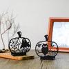 Black Halloween Candle Holders Creepy Hollow Out Silhouette Candle Holder Halloween Table Decoration Metal Pumpkin Shape