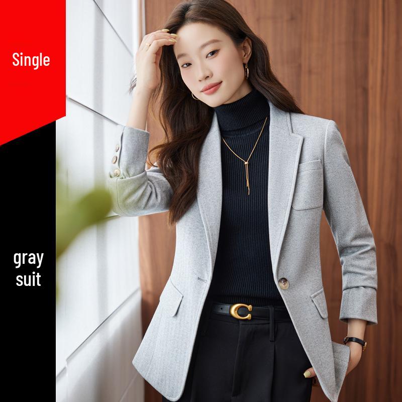 

Женский серый приталенный пиджак - 2025 Осень/Зима Высококлассный профессиональный стиль XL