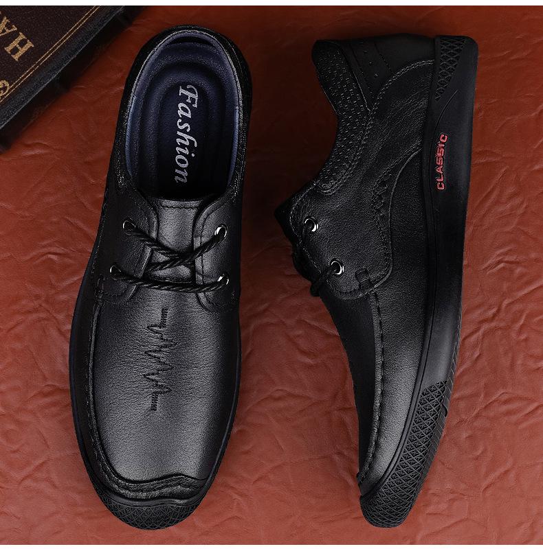 Men's Spring Lace-up Business Leather Shoes - Top Layer Cowhide, Trendy, Casual, Breathable Driving Shoes