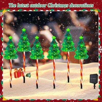 6 Pack LED Solar Powered String Lights IP65 Waterproof Xmas Tree Candy Cane Light Decorative Pathway Light for Courtyard Balcony