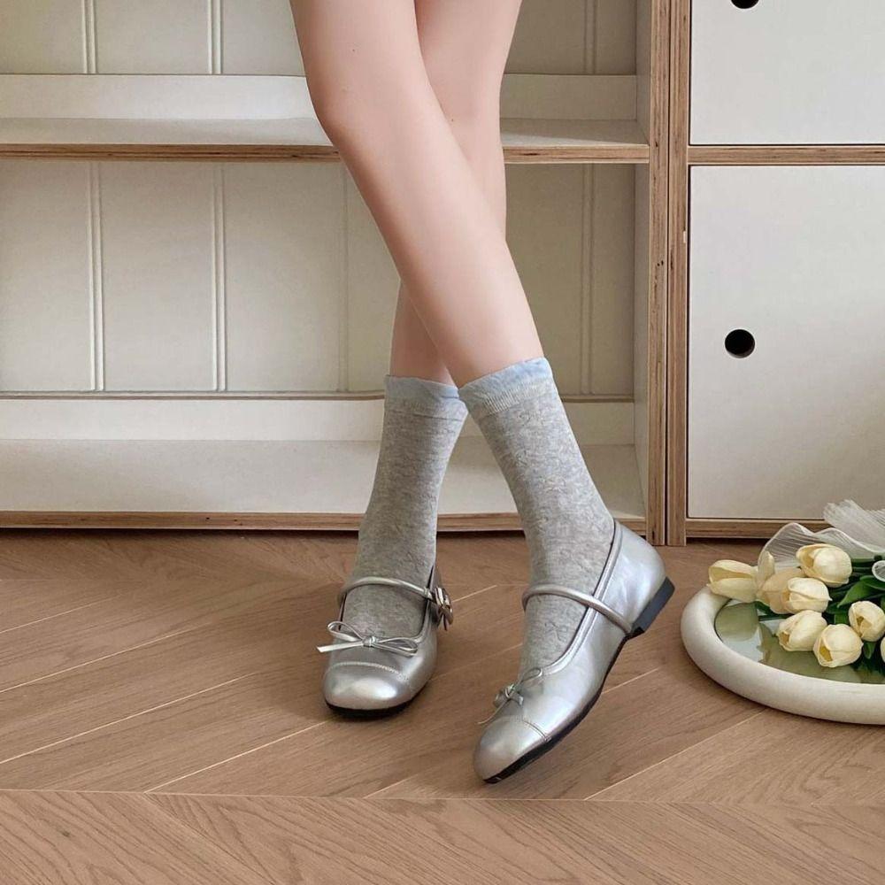 

Thin Bowknot Ruffle Short Socks Patchwork Summer Balletcore Style Socks Lady синий