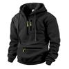 Men's Hooded Sporty Casual Solid-color Sweatshirt, Men's Multi-pocket Workwear Semi-zippered Loose Fleece Pullover Jacket