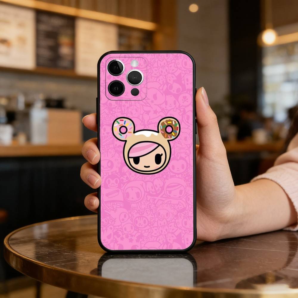 Japan T-Tokidokis CUTE Phone Case For iPhone 17,16,15,14,13,12,11 Plus,Pro Max,Soft Silicone Black Cover