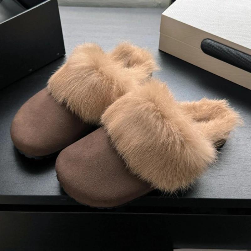 Novelty Plush Design Flat Slippers Women Comfortable Soft Bottom Non-slip Platform Shoes Winter Fall Warm Fluffy Cotton Slippers 41 коричневый 4900₽