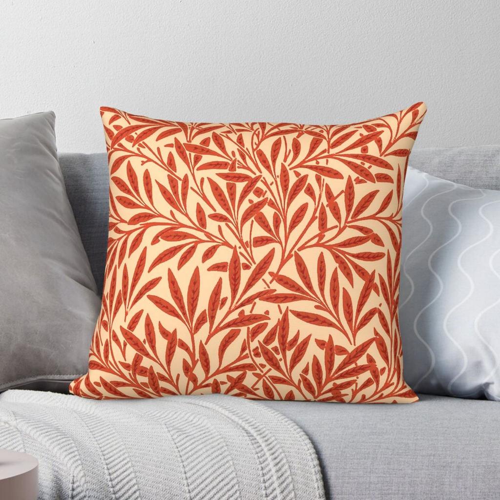 William Morris Willow Mandarin Orange Square Pillowcase Polyester Linen Velvet Printed Pillow Sofa Seater Cushion Cover X