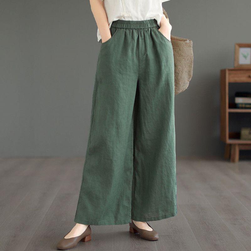 

Loose High-Waist Cotton Linen Wide-Leg Pants - Women s Casual Summer Retro Style M 85-100 catty