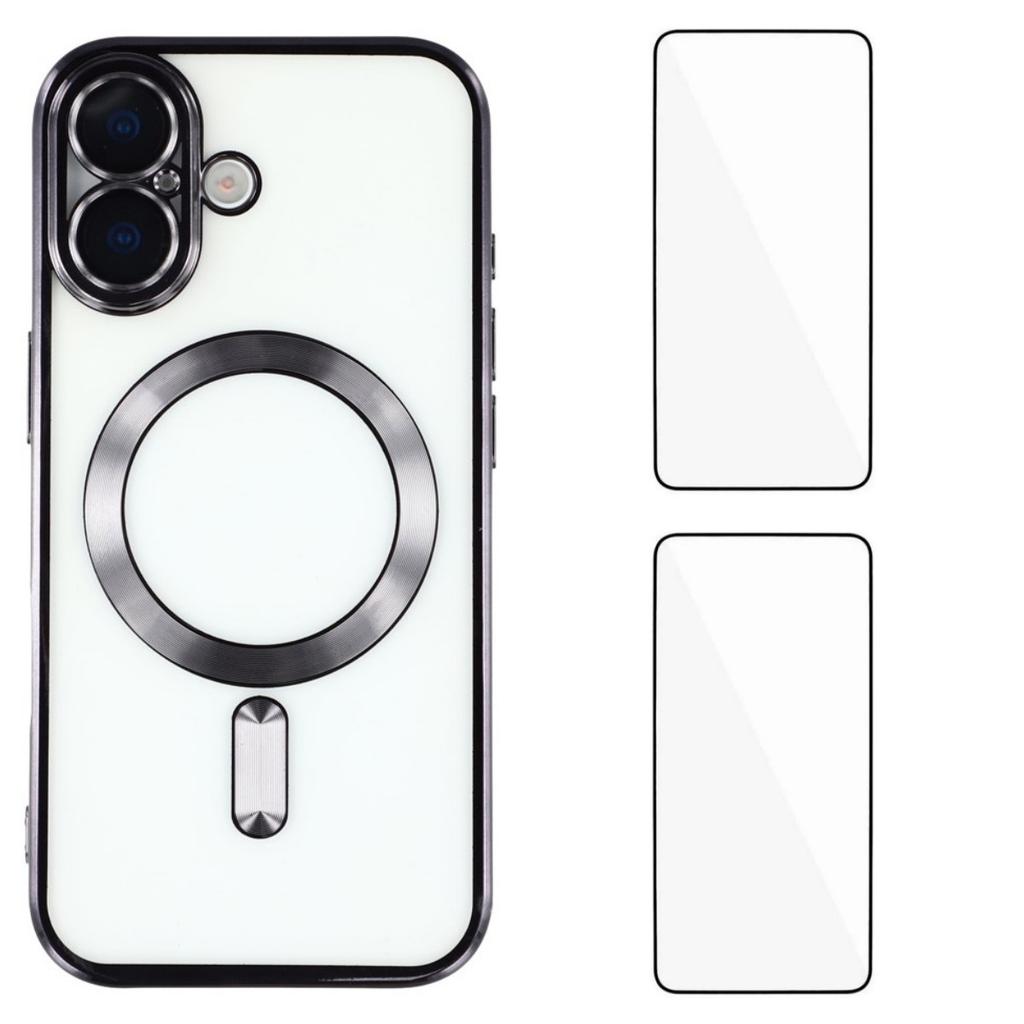 Für iPhone 17 Magnetische Hülle WANLONFENG Galvanisierte TPU-Abdeckung mit Objektivfolie+2 Stück Panzerglas