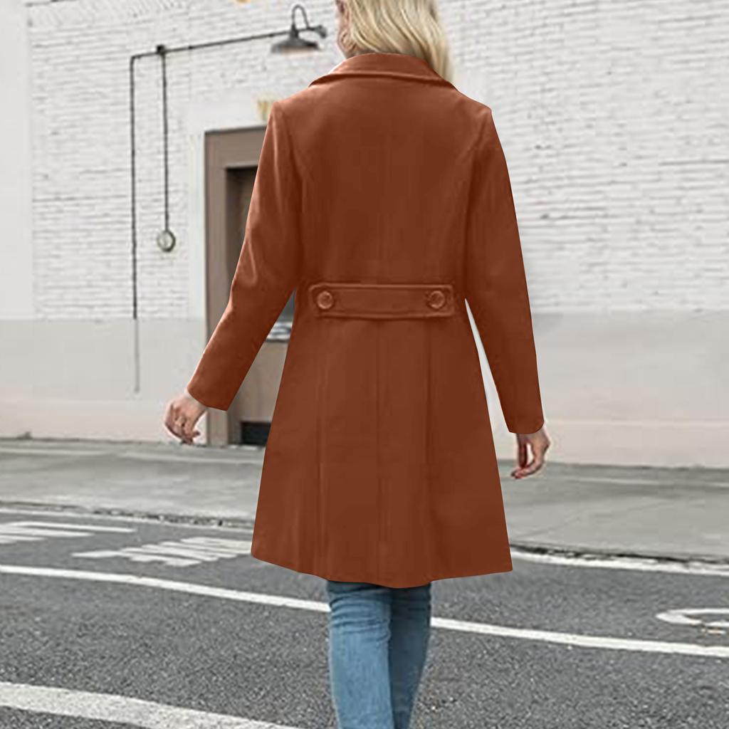 Women's Lapel Mid-length Button-down Woolen Coat