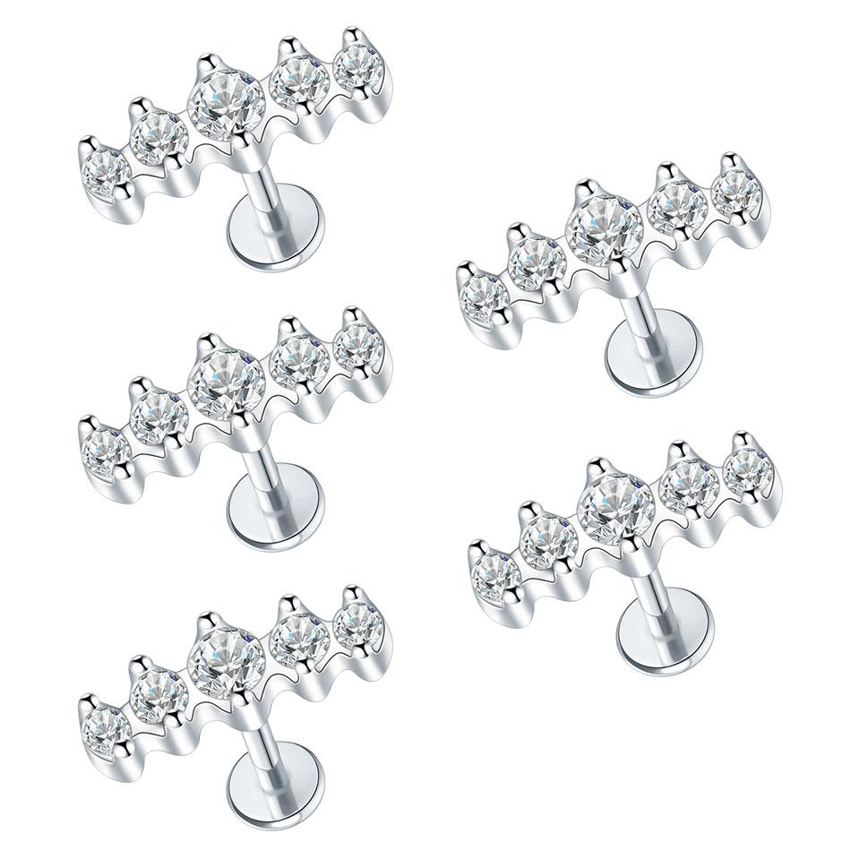 1/5PCS Steel 16G Cluster Marquise CZ Tragus Helix Stud Conch Lobe Rook Cartilage Leaf Flat Back Labret Stud Earrings Jewelry