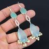 Friendship Day Sale Aqua Chalcedony Stone Sterling Silver Dangle Drop Earrings