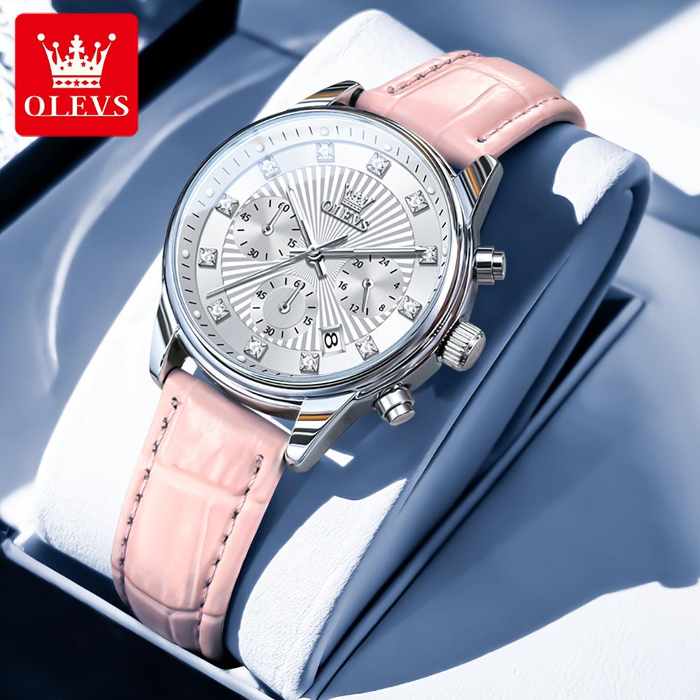 OLEVS Womens Watch Fashion Brand Waterproof Luminous Multifunctional Chronograph Quartz Watch Date Ladies Watches