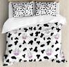 Cow Print Duvet Cover Twin Size, 3 Pieces Cow Bedding Set with 2 Pillowcases, Black and White Comforter Cover Bedroom Decor