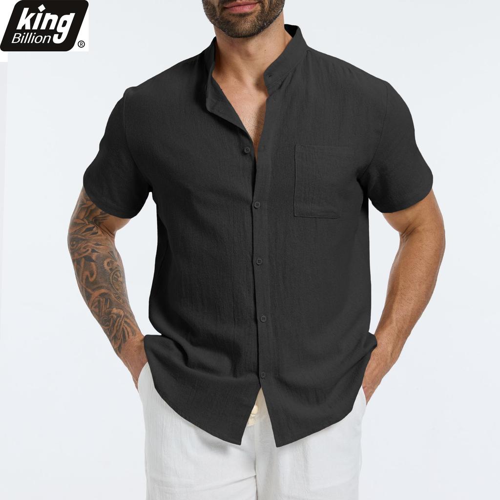 Summer Men's Short Sleeve Shirt Solid Color Casual Single Breasted Cotton Linen Breathable Lightweight Male Basic Style Top