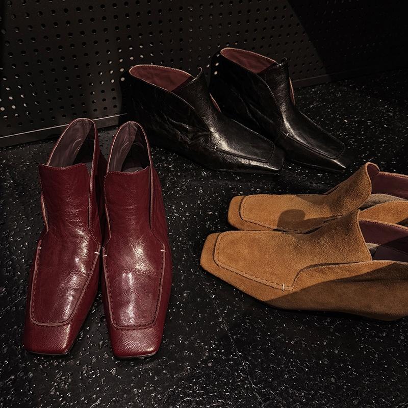 Fashion 2025 NEW Autumn Women Shoes Square Toe Med Heel Women Boots Genuine Leather Ankle Boots Winter Elegant Modern Boots