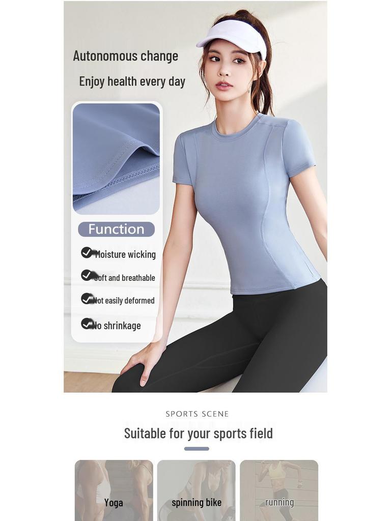 Women's Slim Fit Yoga & Gym T-Shirt - Short Sleeve Summer Activewear