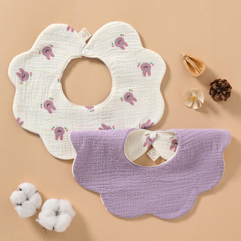Double-Sided Waterproof Cotton Gauze Baby Bibs, Newborn Anti-Spit-Up Petal Design