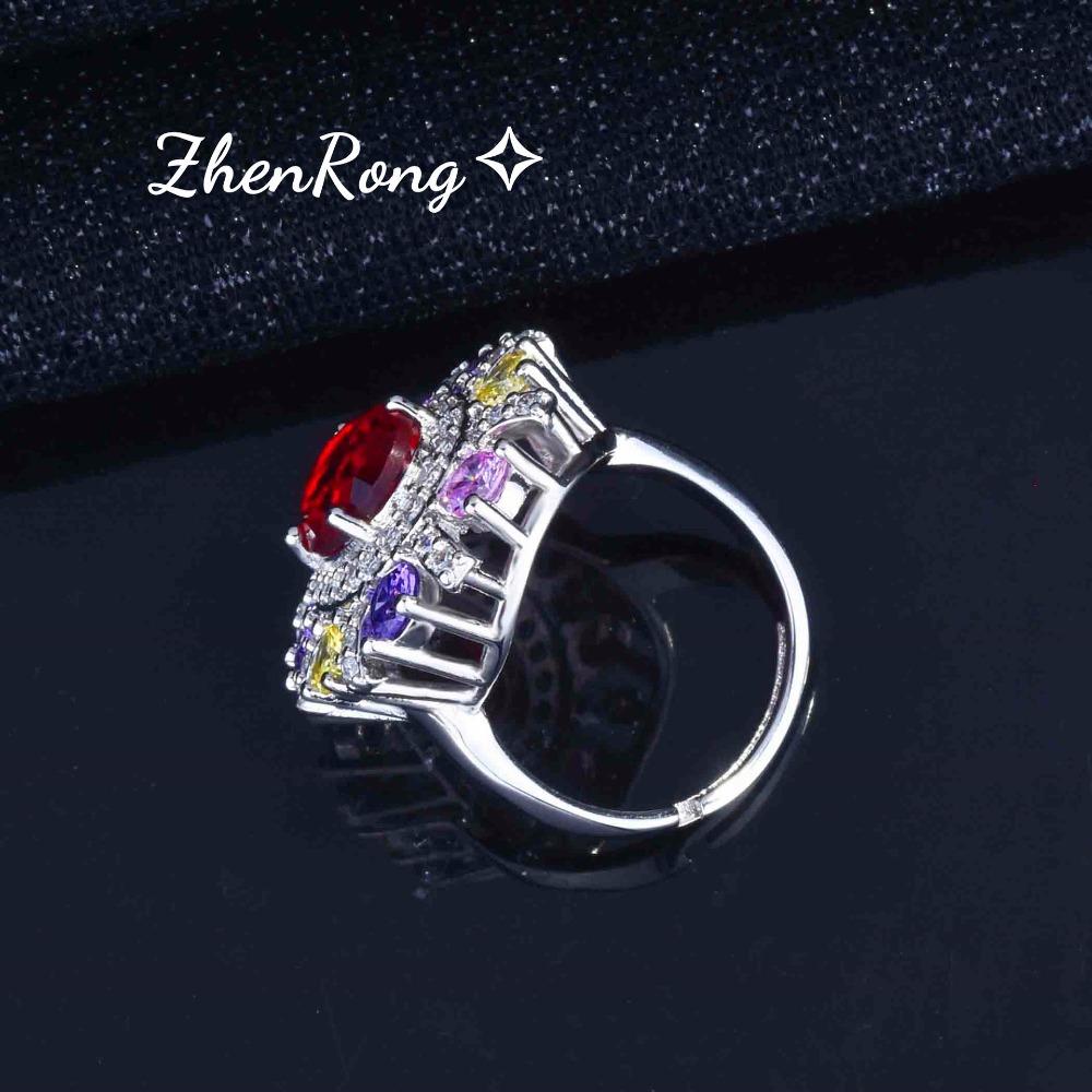 Women Jewelry Set Elegant Necklace Exaggerated Colorful Diamond Earrings Open Ring Pendant Accessories