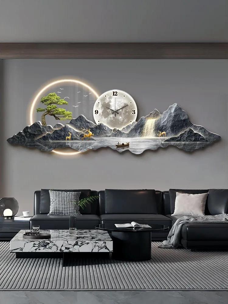 Modern luxury living room clock hanging painting home wall decoration LED wall lamp Nordic lobby bedroom visual atmosphere light